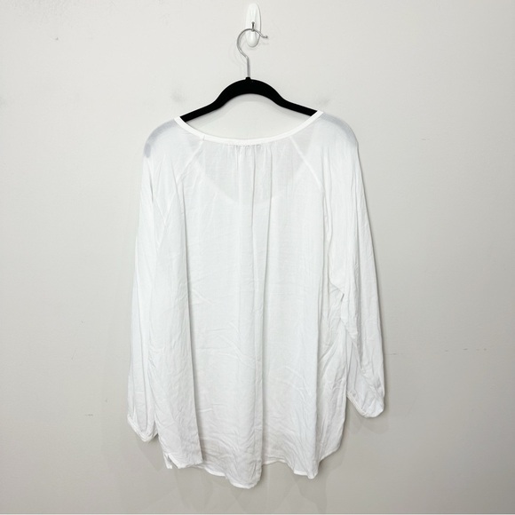 Loft Shirred Blouse White 3/4 Sleeve - Picture 3 of 7